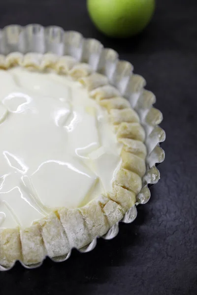 Tarte Aux Pommes Maison Crème Sure Dans Plat Allant Four — Photo