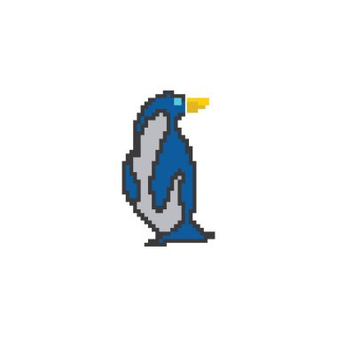 Piksel sanatı sevimli karikatür penguen vektör çizimi oyun karakterleri için uygun 8 bit tasarım. EPS 10