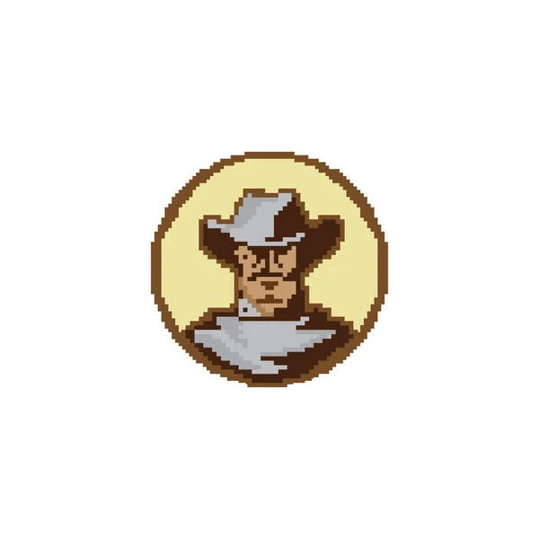 Sombrero Vaquero Occidental Icono Arte Pixel Bits Diseño Pegatina Activos — Vector de stock