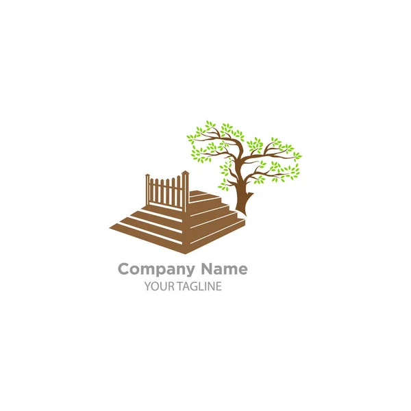 Ogrodzenie Logo Drzewa Wektor Projektu Eps — Wektor stockowy