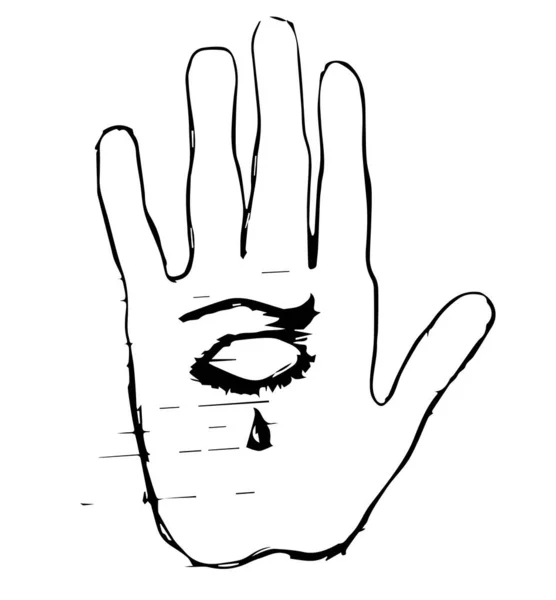 Illustration Domestic Violence Hand Aganist Tears Black White Sketch Eyes — Vetor de Stock