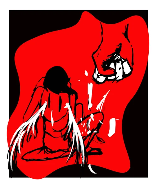 Иллюстрация Домашнего Насилия Женщина Страдает Женщину Ударили — стоковый вектор