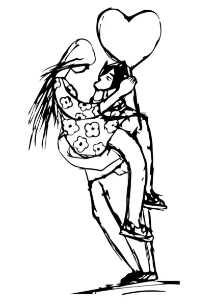 Illustration for February 14. Valentine's day. A man hold a woman in isolation on a white background. Black and white illustration a man and woman.