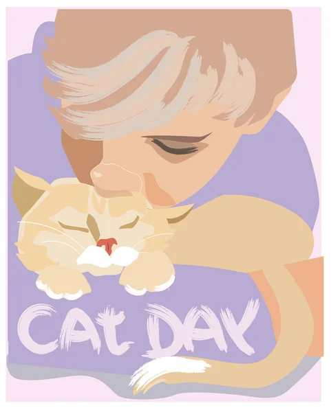 the boy holds the cat. illustration for international cat day. isolated on a blue background. the illustration shows how a boy holds the cat. cat day