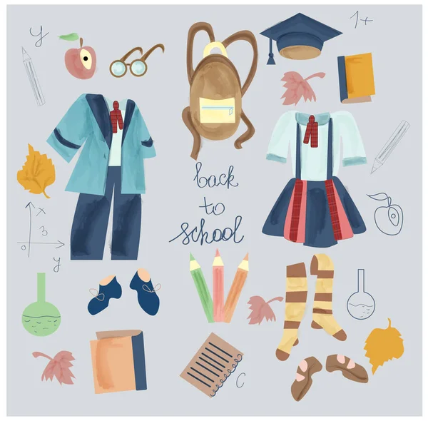 A set of school supplies.School accessories. Vintage illustration.Back to school.