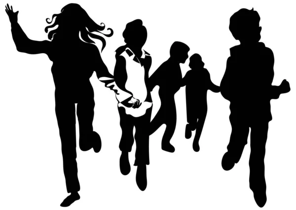 Illustration Silhouettes Children Schoolchildren Students Children Back School — Wektor stockowy