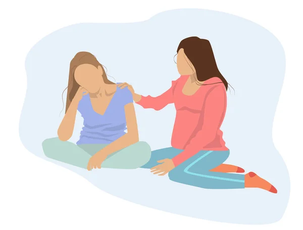 Faceless.A teenage girl is sitting with her mom.the girl is sad, and her mother calms her down.
