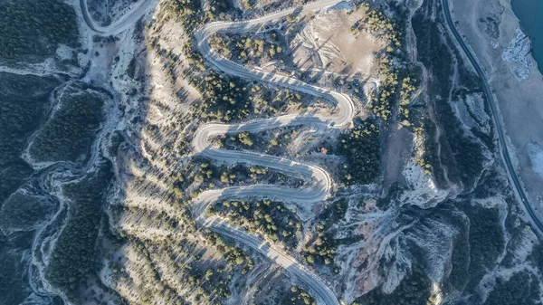 Mountain Road Aerial Drone View Winding Road High Mountain Pass — Stock Photo, Image