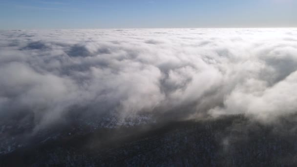 Latanie Nad Chmurami Górach Wczesnym Rankiem Nagranie Nakręcono Dronie — Wideo stockowe