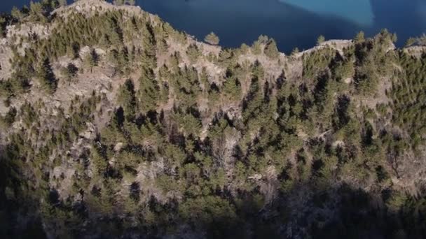 Flying Coniferous Forest High Cliff Beautiful Mountain Lake Irganai Reservoir — 비디오