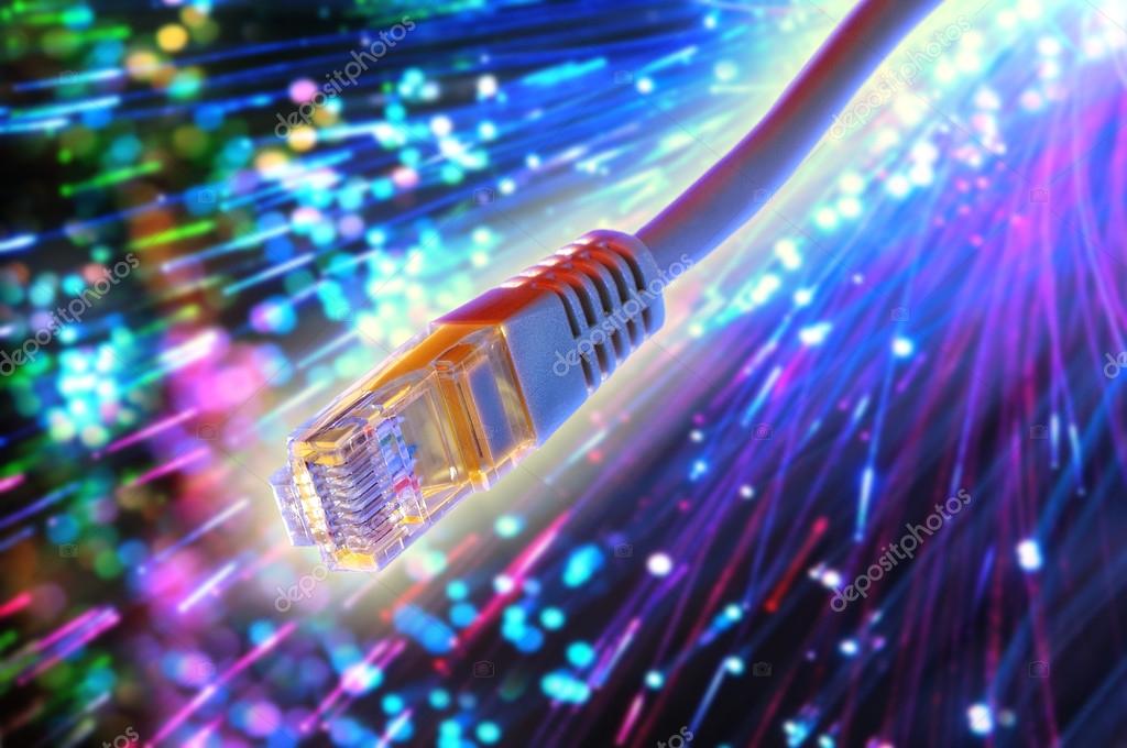Ethernet cable with fiber optic background — Stock Photo © davizro