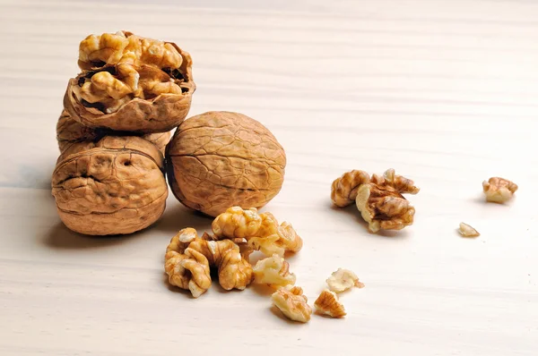 Group of walnuts on a table — Stock Photo, Image