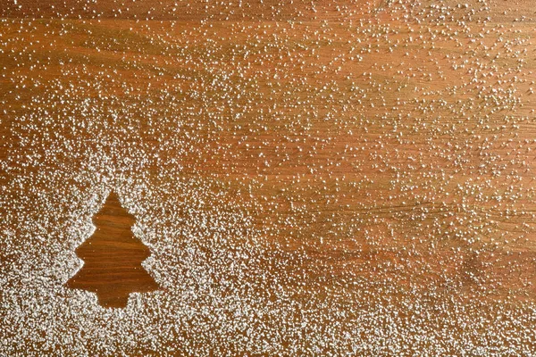Weihnachten Hintergrund Mit Tannenform Mit Puderzucker Pulver Auf Holzsockel Gezeichnet — Stockfoto