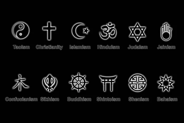 Sammlung Der Relevantesten Religiösen Symbole Der Welt Mit Weißem Glanz — Stockfoto