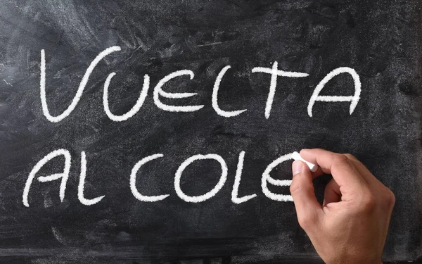 Hand Writing Vuelta Cole Blackboard Chalk Front View Horizontal Composition — 스톡 사진