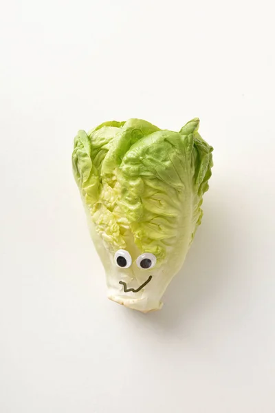 Fresh Lettuce Bud Face White Isolated Background Vegetables Child Healthy — стоковое фото