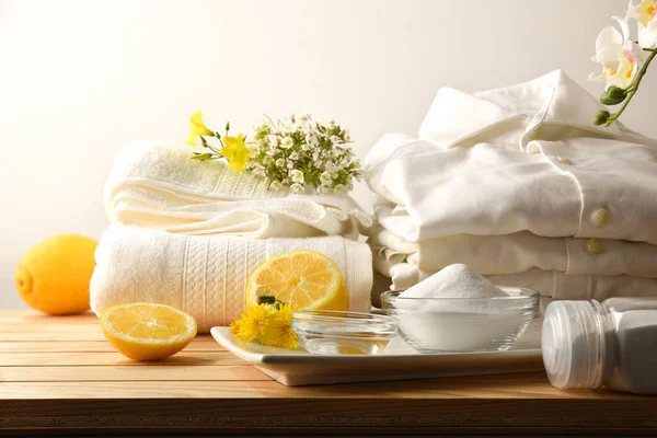 Home Remedy Washing Clothes Sustainable Natural Way Lemon Bicarbonate Vinegar — Stock Photo, Image