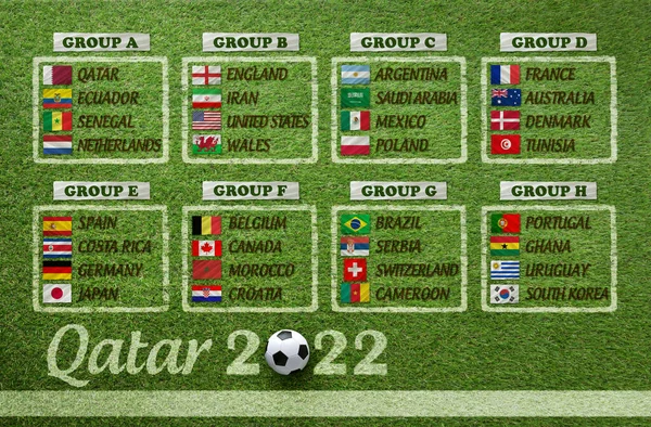 Tabel Door Groepen Van Teams Gekwalificeerd Voor Het Wereldkampioenschap Voetbal — Stockfoto