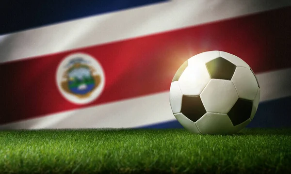Состав Сборной Коста Рики Классическим Мячом Траве Флагом Заднем Плане — стоковое фото