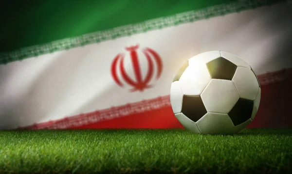 Composition Équipe Nationale Iranienne Avec Balle Classique Sur Herbe Drapeau — Photo