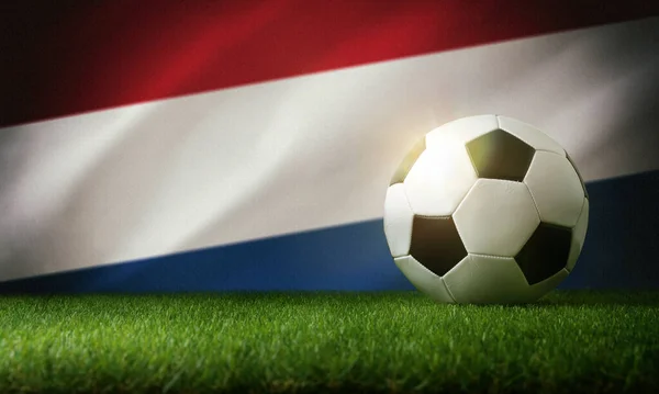 Nederlandenes Landsholdssammensætning Med Klassisk Bold Græs Flag Baggrunden Forside - Stock-foto