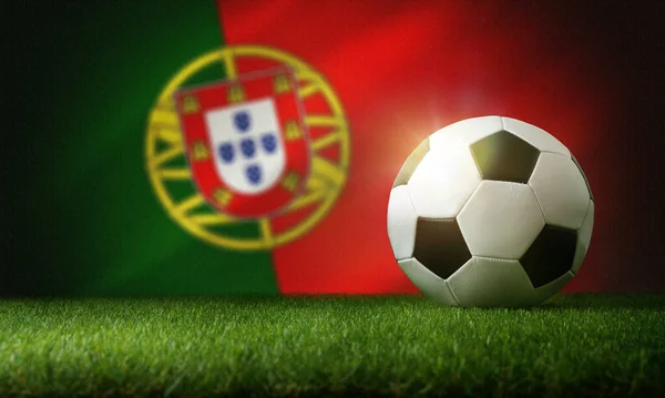 Portugal Nationale Teamsamenstelling Met Klassieke Bal Gras Vlag Achtergrond Vooraanzicht — Stockfoto
