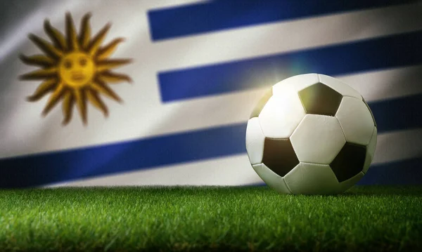 Uruguay Composition Équipe Nationale Avec Balle Classique Sur Herbe Drapeau — Photo