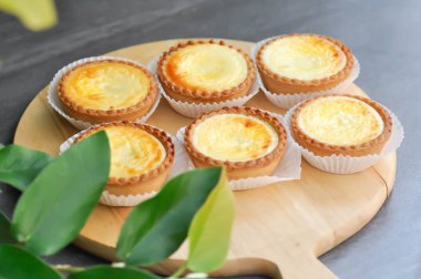 Servis için tepside turta, peynir turtası ya da turta