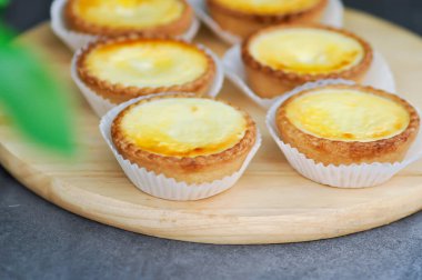 Servis için tepside turta, peynir turtası ya da turta