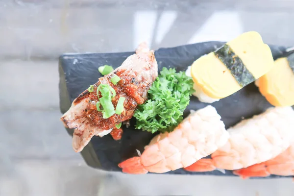 Sushi Gyuuniku Sushi Rice Topped Raw Beef Beef Sushi — Fotografie, imagine de stoc