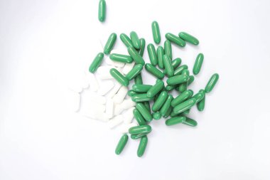 pharmaceutical or medicine or pills, tablets and capsules in top view