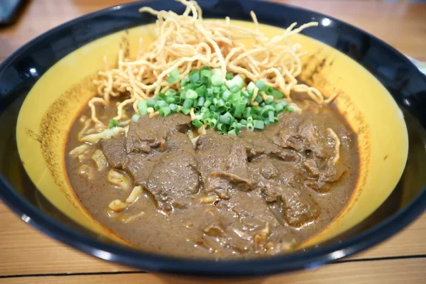 Macarrão Macarrão Guisado Carne Sopa Carne Macarrão Tailandês Para Servir — Fotografia de Stock