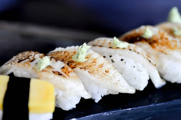 Sushi Engawa Sushi Fish Sushi Rice Topped Engawa Fish Rolls — Fotografie, imagine de stoc