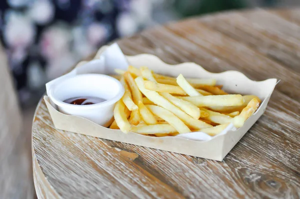 Batatas Fritas Batatas Fritas Batatas Fritas Ketchuo Molho Batata — Fotografia de Stock