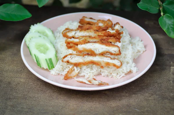 Nasi Diatapi Dengan Nasi Ayam Atau Ayam Atau Ayam Goreng — Stok Foto