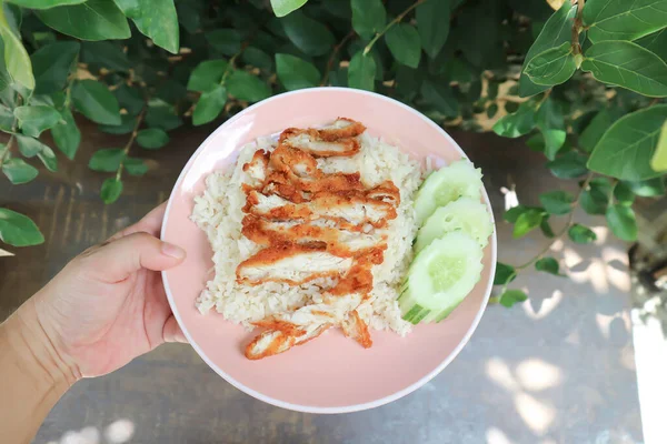 Nasi Ditaburi Dengan Nasi Ayam Atau Ayam Atau Ayam Goreng — Stok Foto