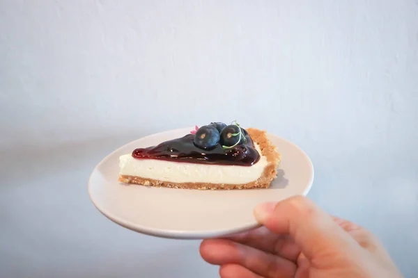 芝士蛋糕 蓝莓芝士蛋糕或蓝莓芝士馅饼或蓝莓芝士馅饼 供食用 — 图库照片