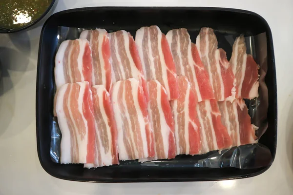 Carne Porco Carne Crua Carne Porco Cortada Fatias Para Cozinhar — Fotografia de Stock