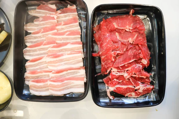 Daging Sapi Daging Sapi Mentah Atau Irisan Daging Sapi Dan — Stok Foto
