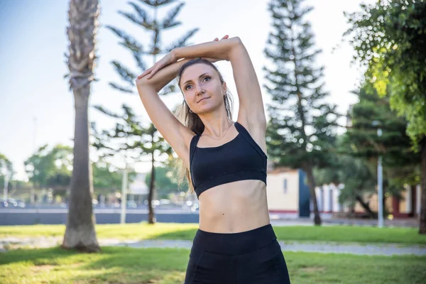 Pretty Woman Doing Yoga Morning Park Healthy Lifestyle Outdoor Conception — Foto Stock