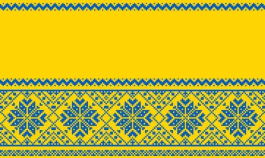 Ukrayna arkaplan Ukrayna süsü ulusal renklerde işlenmiş. Ukrayna 'nın tekstil modeli. Ulusal kıyafetler. Etnik kumaş nakışı. İskandinav deseni. Norveçli Jacquard