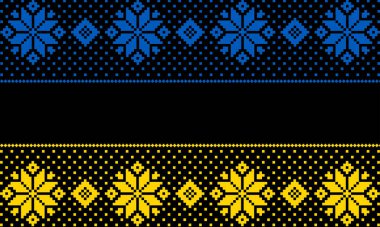 Ukrayna geleneksel arkaplan bayrağına işlenmiş nakış. İskandinav deseni. Norveçli Jacquard
