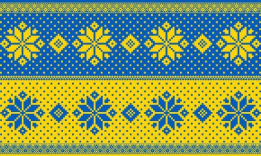 Ulusal renklerde nakış Ukrayna geleneksel vektör arka planı. Ukrayna bayrağı. İskandinav deseni. Norveçli Jacquard