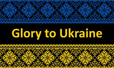 Ukrayna bayrağının ulusal renklerinde işlenmiş Ukrayna süsü. İskandinav deseni. Norveçli Jacquard