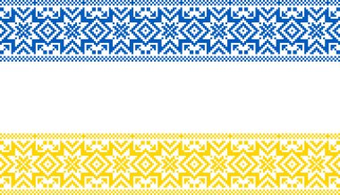 Ukrayna halk nakışı süsü. Beyaz bir arka planda. Yaşasın Ukrayna. İskandinav deseni. Norveçli Jacquard
