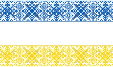 Geleneksel Ukrayna bayrağını ulusal renklerle işlemek. İskandinav deseni. Norveçli Jacquard