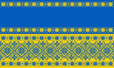 Ukrayna bayrağı ulusal renk modeli geleneksel arka plan. İskandinav deseni. Norveçli Jacquard