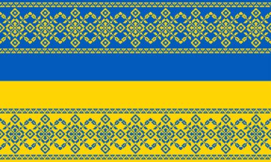 Ukrayna süs çerçevesi Ukrayna bayrağının ulusal renklerinde. İskandinav deseni. Norveçli Jacquard
