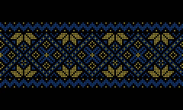 Украинский Орнамент Вышитое Вязание Национальных Цветах Украины Черном Фоне — стоковый вектор