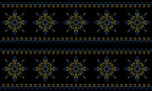 Embroidered Ornament Black Background Knitting Ukrainian Textile Ornamen Vector Jacquard — Stock Vector